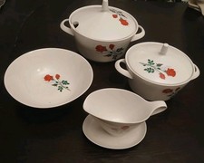 DDR Kahla Speisegeschirr Suppenterrinen, Schüssel, Sauciere mit Rosenmuster