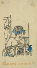 M. GEWIN (1900-1976), Frau im Café,  1921, Bleistift Art Deco Mode 1900-1924
