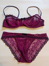 Huit8 BH 80B Mit Slip Größe 40 Lila Häckelmuster Spitze