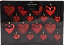 16 Stück Weihnachtskugeln Herz / Herzen ROT Baumschmuck Kunststoff