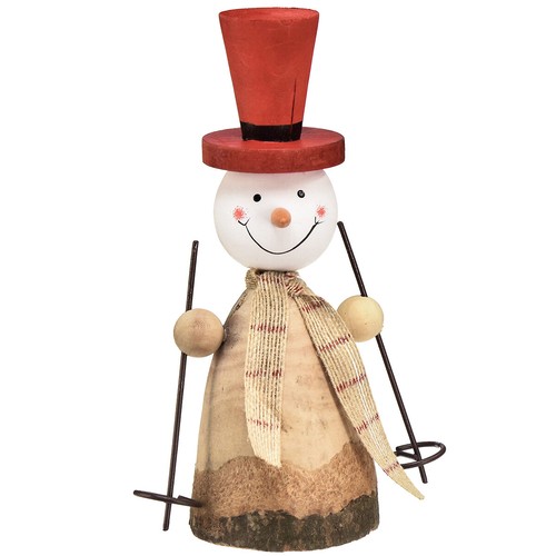 Schneemann deko holzfigur rot - schneemann,