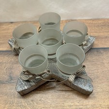 Holzstern Teelichthalter Set 6 Gläser – Wood Star Candle Holder 6-Glass