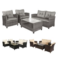 Outsunny 4 tlg. Rattan Gartenmöbel-Set, Sitzgruppe mit Kissen Metall+Polyester
