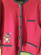 Geiger Mantel Strickjacke Cardigan schurwolle rot mit Bären Stickerei Gr:42