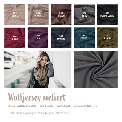 Wolljersey meliert meterware - wolljersey,