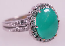 prächtiger 3,14ct. Chrysopras Diamant Ring aus 585 Weißgold Gr. 51