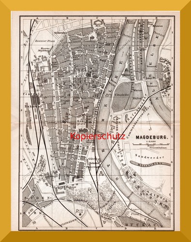 Magdeburg stadtplan von - magdeburg, 1896