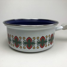 Kochtopf Stieltopf vintage Emaille mit Blumen Muster 70er Jahre