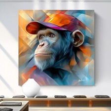 Leinwandbild Affe mit Kappe Kunst Abstrakt Wandbilder XXL Wohnzimmer Modern 5895