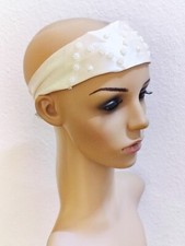 Edles HAARBAND Creme Weiß Weiss PERLEN -B- Ware- Stirnband Kosmetikband SOLIDA