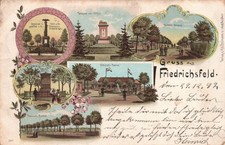 AK Gruß aus Friedrichsfeld 1899 Denkmal, Franzosen-Friedhof Litho (Nr. 1128)