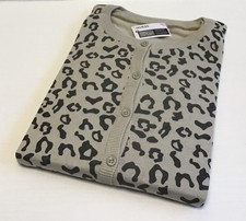 VIVESS Damen Twin Set 2-teilig Feinstrick Leoparden Print Beige Größe S