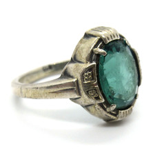 ART DECO Ring 835er Silber 20er 30er Jahre Schmuckstein Grün Bauhaus Ära RG53