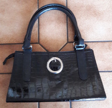 Handtasche Kroko Optik Kunstleder Schwarz ca. 28 x 15 cm