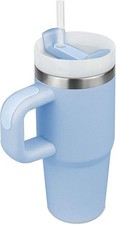 Edelstahl Tumbler 14oz mit Deckel und Strohhalm blau für Kinder, Schule, Sport