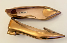Miu Miu Ballerina Damen Luxus Schuhe spitz,Lackleder gold,Gr.39,5,Top Zustand