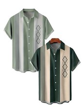 Herren Bowling 50s retro Vintage Style Hemd Argyle Panel Rockabilly Hemd