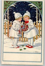 10720012 - Kinder Blumenstrauss Gratulanten im Winter Brueder Kohn B.K.W.I.