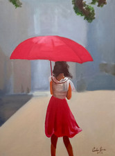 Mädchen mit rotem Regenschirm