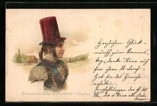 Lithographie Elzach, Frau in Schwarzwälder Volkstracht 1901 