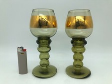 2x alt vtg. Wein-glas 18cm Römer Beeren-noppen grün Trauben-Blatt-Gold-fries