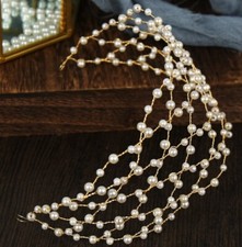 Haarband Stirnband Hochzeit Braut Kristall Perlen Haarschmuck Tiara Diademe Gold