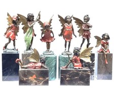 Bronze Elfe mit Flügeln Märchen Farbige Bronzeskulptur Fee 8 Stück SET