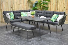 Dining Lounge Set, Macerata Rope, Ecke mit Spraystone Esstisch und Bank, Oliv...
