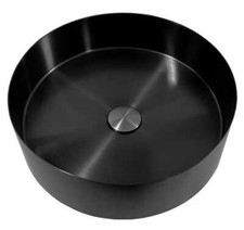 Waschbecken  40x12,5 cm rund + Stöpsel, aus Edelstahl, schwarz PVD