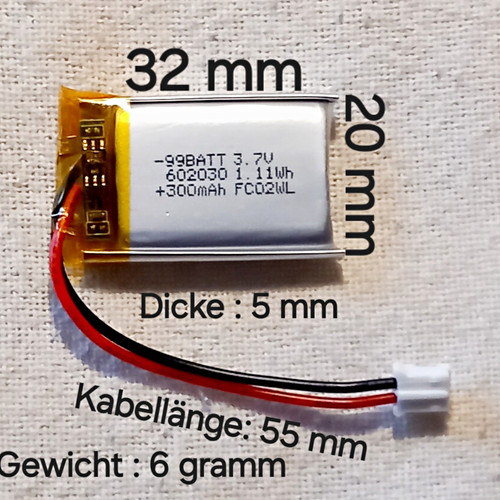 Lipo akku 602030 v 300mah - 602030, 3,7
