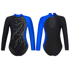 Kinder Mädchen Ballettanzug Langarm Tanzbody Glitzer Turnanzug Gymnastikanzug