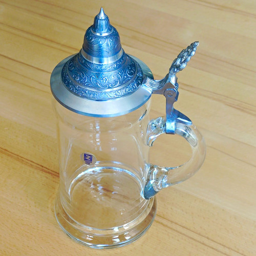 Bierkrug glas mit - zinndeckel, &
