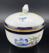 Meissen Porzellan Zuckerdose, Blumendekor,Kobaltrand, Goldrand, II.Wahl