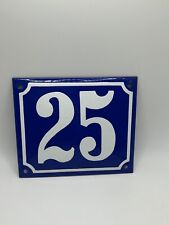 Blaue Emaille Hausnummer "25" 14x12 cm Hausnummernschild nie benutzt