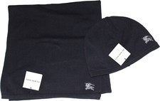 BURBERRY NEU Mütze mit Schal dunkelblau Baumwolle/Wolle Lanzenreiter Gr.0 - 3