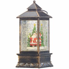 infactory Deko-LED-Laterne mit Schneewirbel, Weihnachtsmann und Tannenbaum