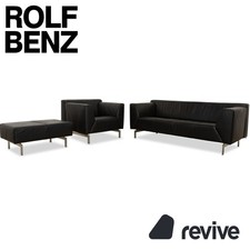 Rolf Benz 318 Linea Leder 1x Dreisitzer 1x Hocker 1x Sessel Schwarz Sofa Couch