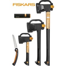 Fiskars Set Universalaxt A6 + Spaltaxt A11+A19+ Klappsäge SW69+ Xsharp Schärfer