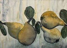 BIRNEN original Aquarell Zeichnung mit Rahmen Botanik Obst Küche Esszimmer