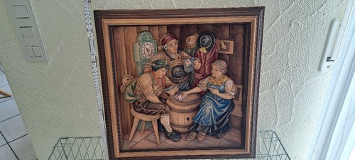 Holzbild geschnitzt farbig - 3d,