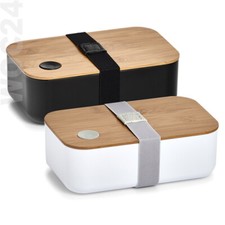 Lunch Box Lunchbox Brotbox Brotdose Fächern Kunststoff Bambus Holz Weiß Schwarz