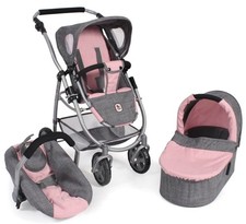 BAYER CHIC 2000 3-in-1 Kombi-Puppenwagen EMOTION ALL IN grau-rosa - Gut