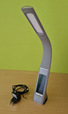 Schreibtischlampe dimmbar verstellbar NEU Uhr Datum Temperatur graue Lederoptik