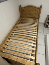 Holzbett Einzelbett 90 x 200 cm Weiß Massivholz Bett Bettgestell mit Lattenrost