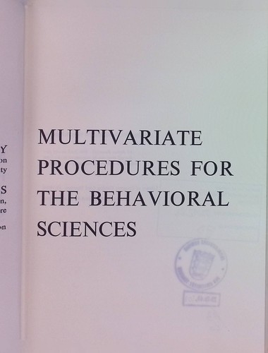 Multivariate procedures for - multivariate,