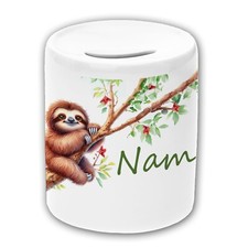 Faultier Spardose Kinder / Sparbüchse / Sparschwein / Geldbüchse mit Name