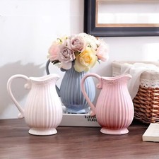 Pastel Krug Keramik Kanne Karaffe Blumenvase Vase Milchkrug rosa weiß grau