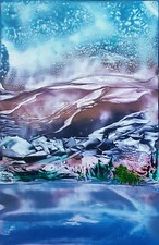  REGENBOGEN-ART "norwegischer Fjord" ENCAUSTIC Landschaft Impression 20x28 cm