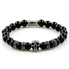 Onyx Armband Bracelet Perlenarmband Skull S silber schwarz 8mm Edelstahl