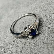 Ring versilbert Blau Stein Zierfassung Größe 49 Damen Schmuck